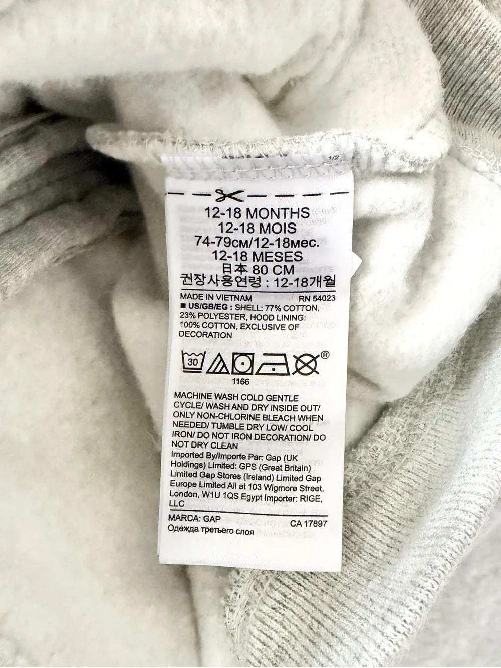 Baby Gap Zip Hoodie Size 12-18 Months